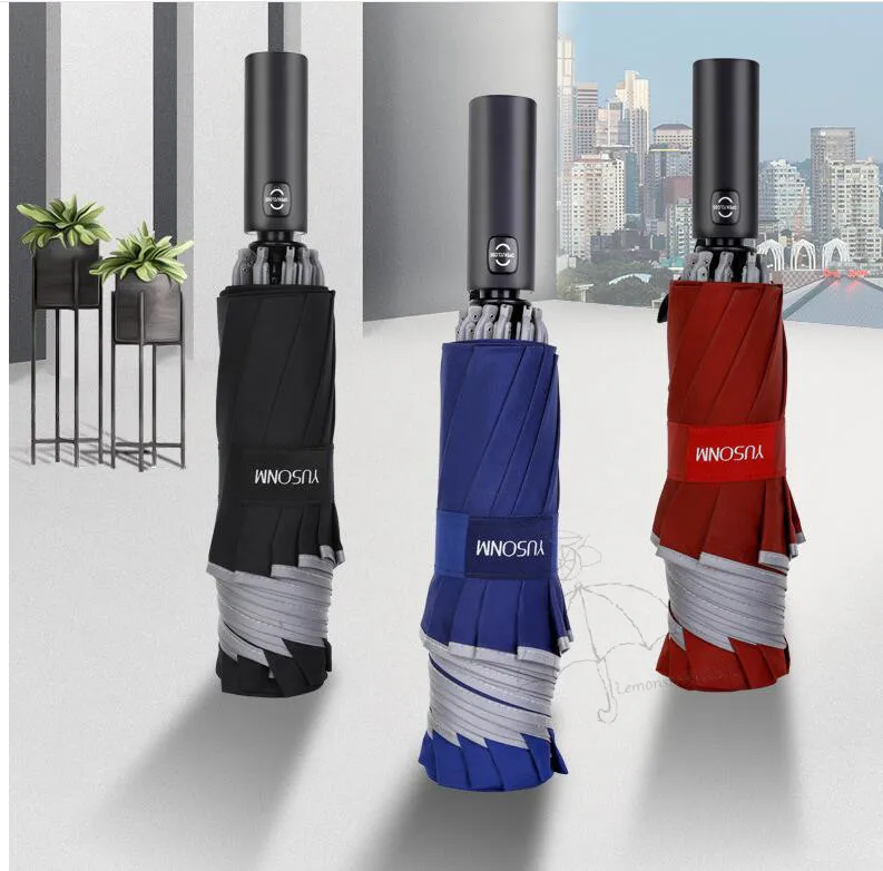 Reverse Design Business Umbrella For Man Large Windproof Automatic Umbrella Rain Woman 10K Three Folding Gifts Male Parapluie