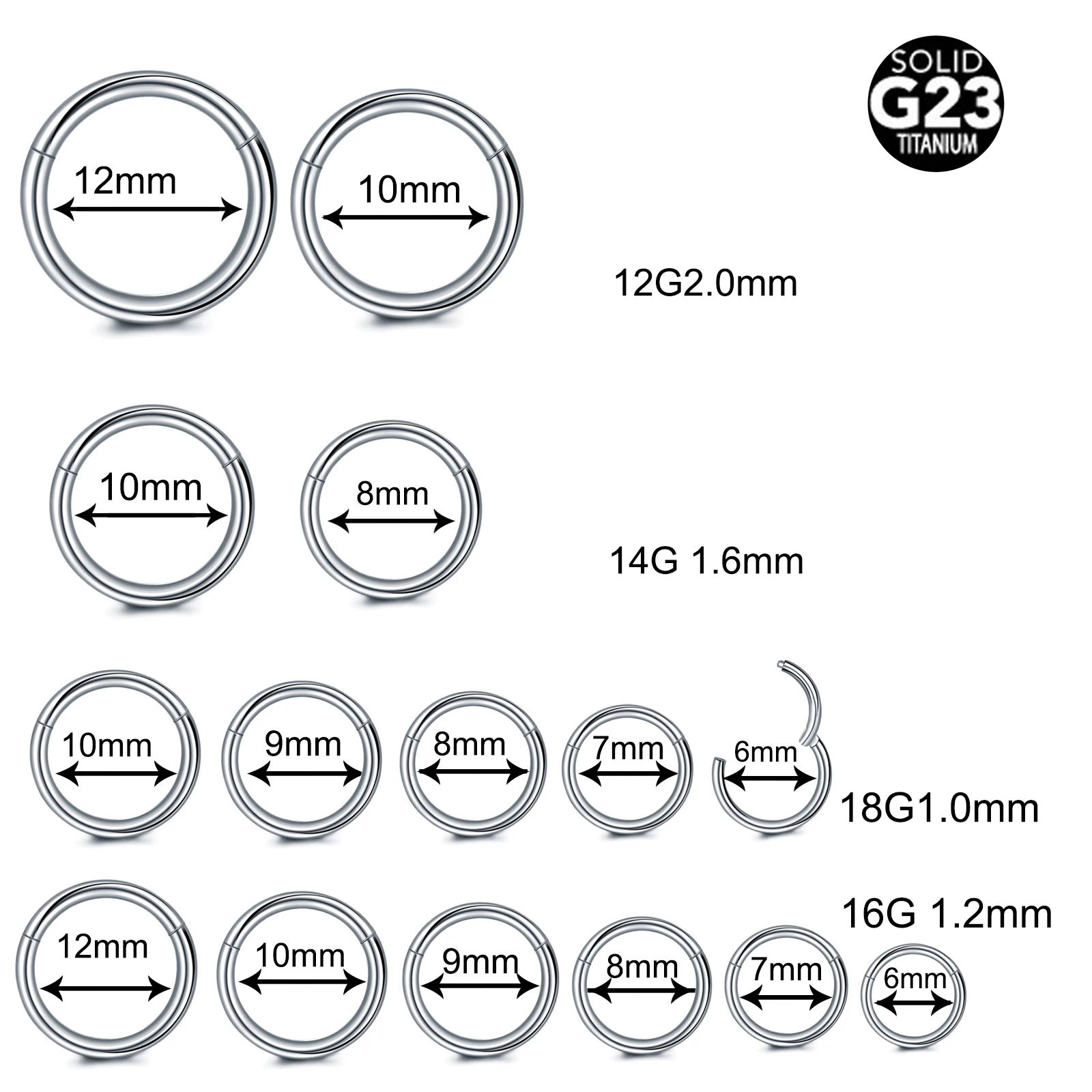 10PC ASTM F136 Titanium Nose Ring Hoop Septum Piercing Clicker 10/12/14/16/18G/20G Nostril Hinged Segment Septo Helix Earrings For nose rings,piercing jewelry,body piercing earrings,ear piercing jewelry,body piercing jewelry,body jewelry,hoop earrings