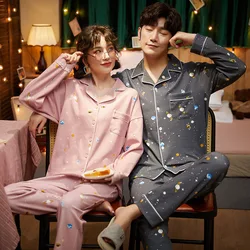 Plus Size Pajamas For Couples Pure Cotton Homewear Cartoon Long Sleeve Sleepwear Men's Pyjamas Loose Female Nightgown 2Pcs/Sets