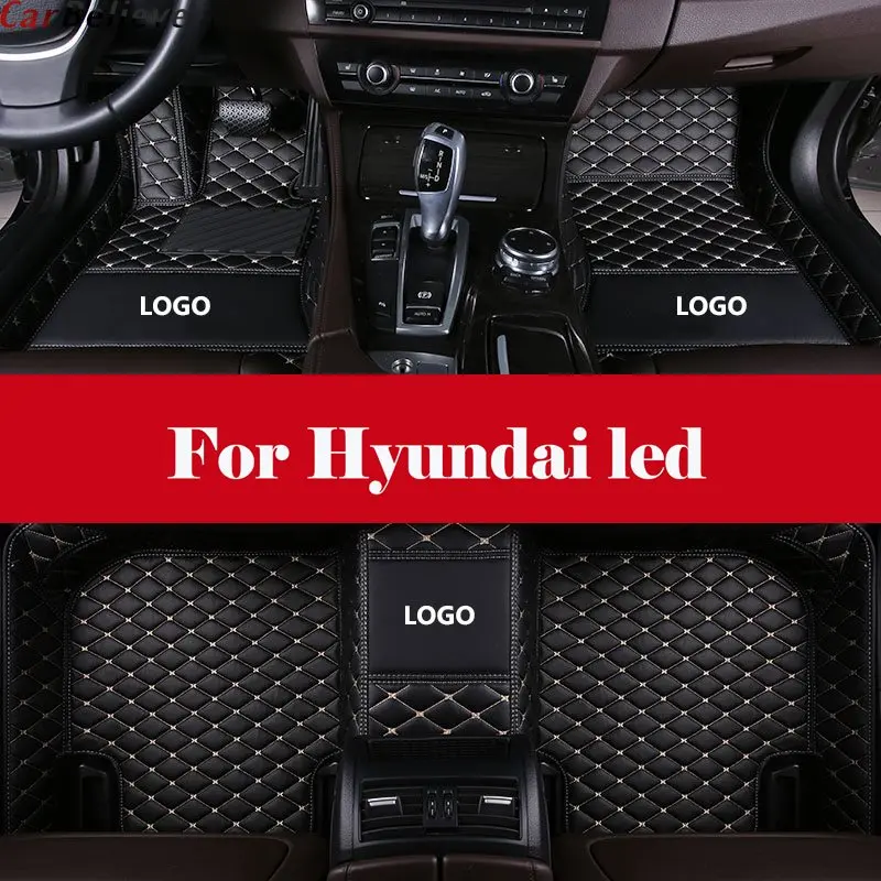 

Car Floor Mats Carpet Leather Floorliner Water&Dust-Proof Protector Floor Mats Waterproof Mat+LOGO For Hyundai led