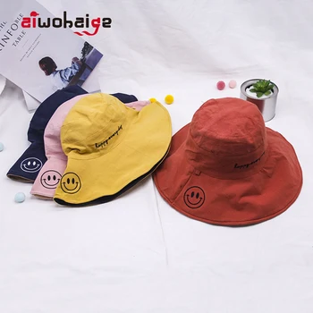 

2020 New Fashion Smiley Embroidery Women Fisherman Hat Spring Summer Casual Bucket Hat Double-sided Wear Lady Sun Cap Visor Hat
