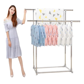 

Stainless steel drying rack floor double pole telescopic indoor cool hanger balcony drying rack bedroom hanging clothes rack