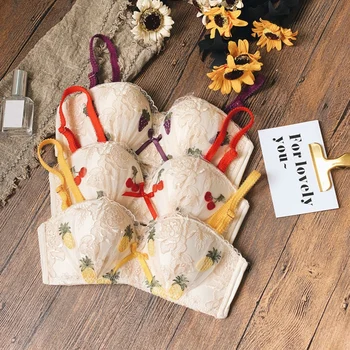 

Women Push Up Bra Set Adjusted Wire Free Fruit Print 1/2 Cup Strap Chic Stretchable Bralette New Hot Lingerie Set