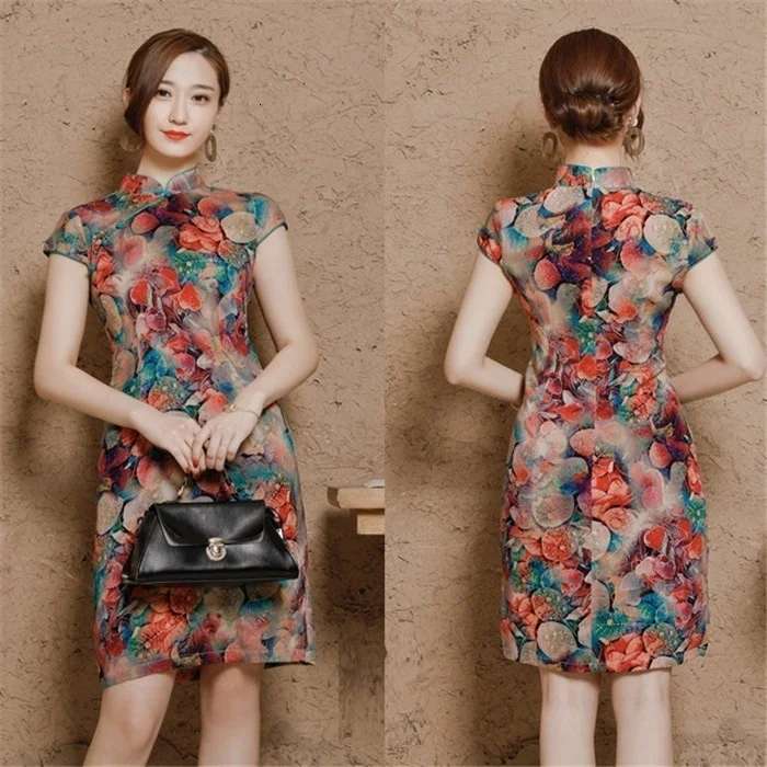 Китайские платья Ципао Cheongsam из хлопка и льна Mujer Vestidos размера плюс для женщин короткие 3XL 4XL 5XL летние Новое поступление