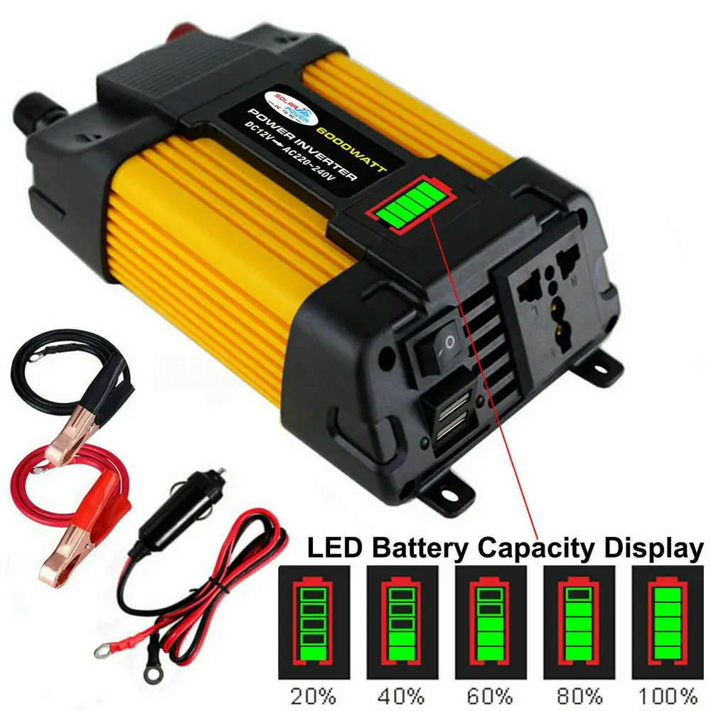 

6000W Peaks Power 12V DC TO 110V 220V AC Car Power Inverter Solar Converter