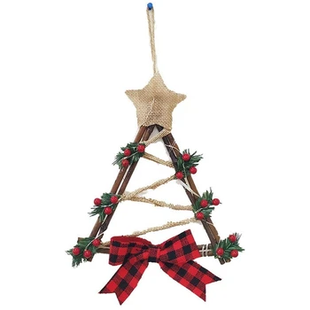 

Christmas Wreath Garland Door Window Wall Hanging Ornament Decoration Rattan with Bow Pine Cones