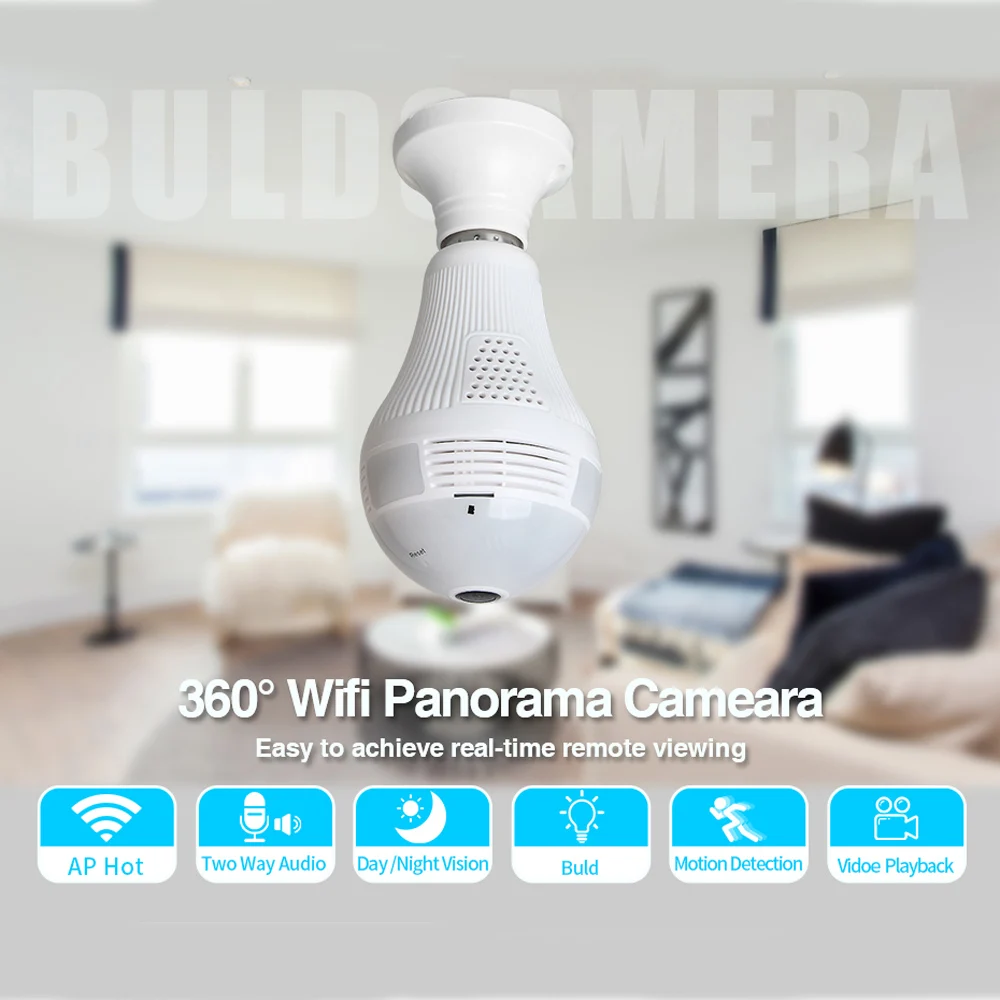 

Panoramic 360 Degree Bulb Light IP Camera Wireless Wifi FishEye Lens 1080P HD Lamp Camera Indoor Home Security Cloud