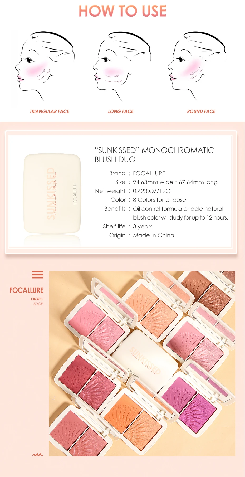 Focallure, новинка, для лица, для осветления румяна, пудра, палитра, для макияжа, бронзатор, палитра, гладкие пигментированные натуральные матовые румяна, пудра Maquiagem