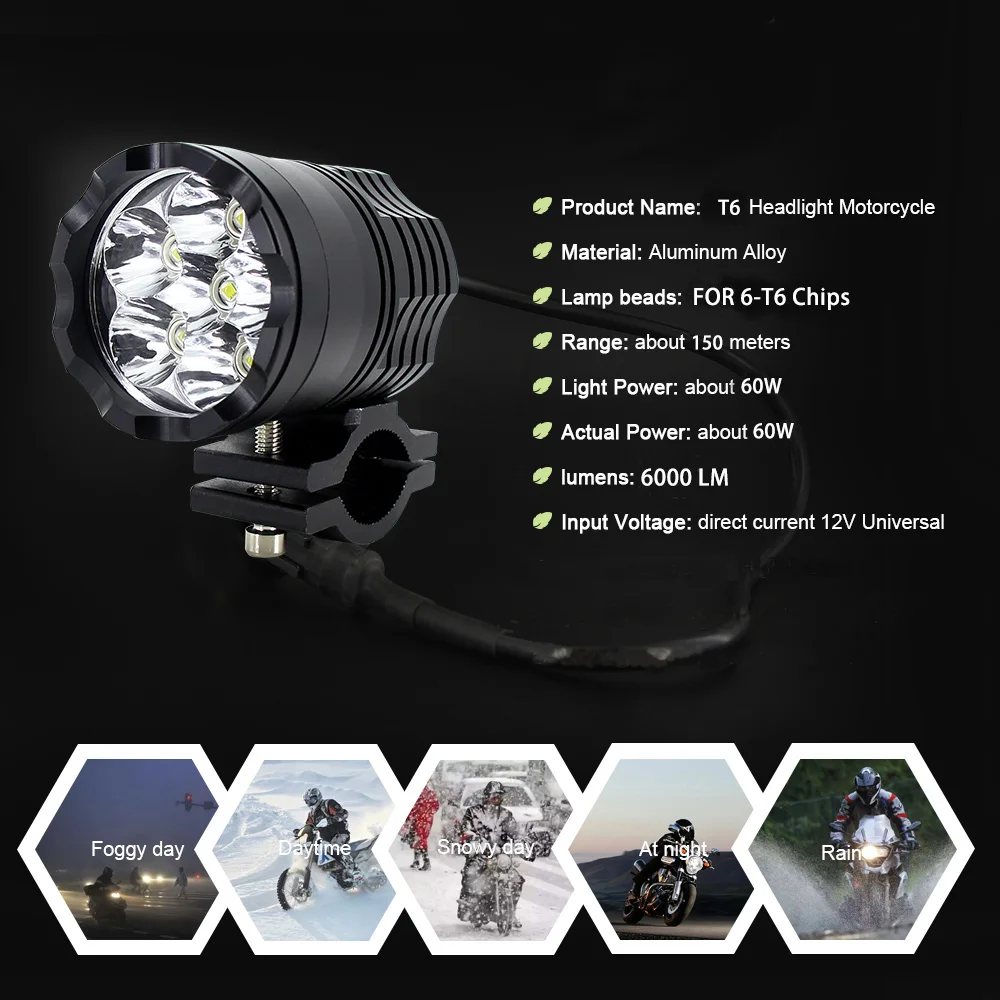 2 светодиодный фары мотоцикла 6000LM 12V 6 T6 чипы фары мотоцикла водонепроницаемые противотуманные фары супер яркие светодиодные лампы