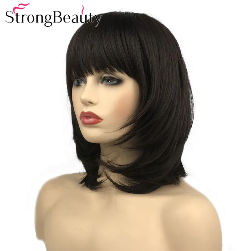 Сильная красота синтетические Натуральные Прямые парики средней длины парики с аккуратным взрыва монолитным женские волосы - Цвет: 5111-2T33