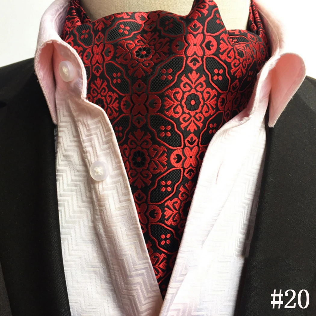 Аскотские галстуки для мужчин, свадебные узорчатые Галстуки, красные, серые, синие, черные жаккардовые Тканые Вечерние шарфы в деловом стиле - Цвет: 20