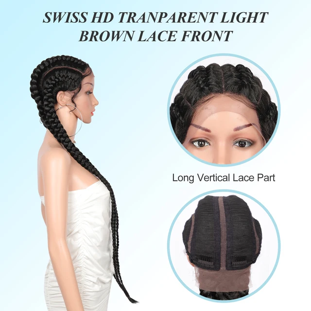 Olymei 35 Inches Braided Lace Front Wigs With Baby Hair Double Dutch Box Braided Twist Synthetic Braids Wig For Black Women 3