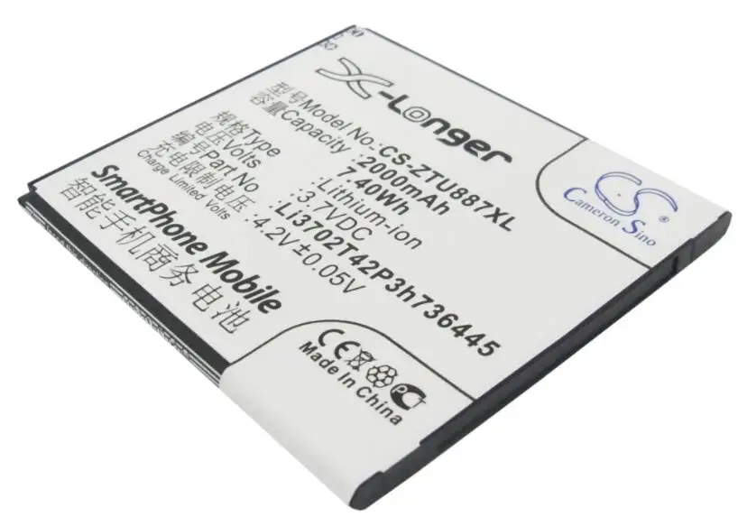 Cameron sino 2000 мАч батарея для zte U887 Li3702T42P3h736445 мобильный, Смартфон батарея