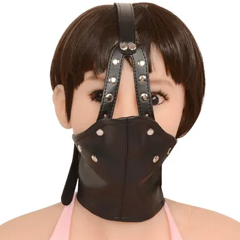 

Sexy Toys for women Leather Breathable Hood Open Mouth Plug Ball Gags SM Slave Harness pillory bandage Restraint Adult game FB