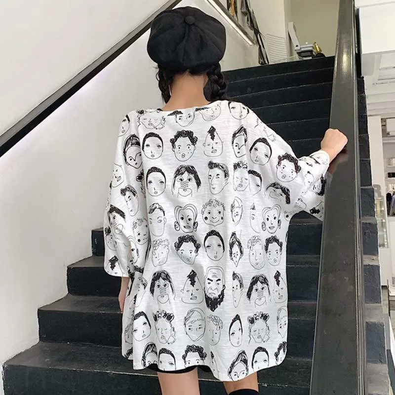 

Summer Elegant Korean Style T-Shirts For Women Loose Short Sleeve Round Neck Graphic Printed Ladies Tee Oversize Clothes