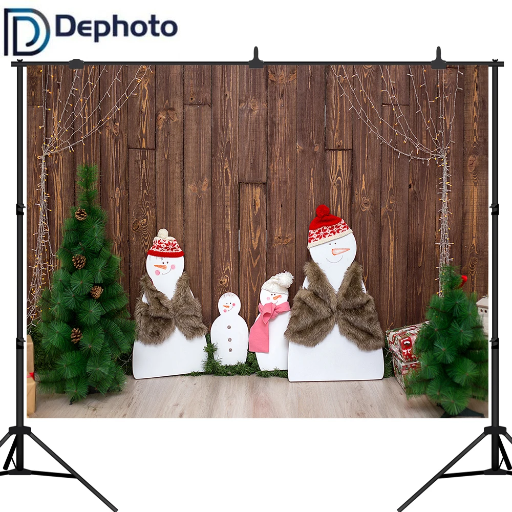 Dephoto фон для фотосъемки Рождественская елка деревянная стена Снеговик зимний