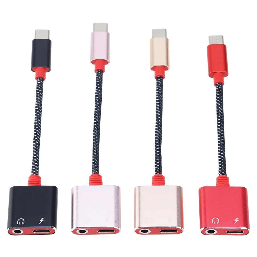 2 in 1 Type C Charge Earphone Jack Adapter USB C Audio Cable Splitter Converter For Huawei Samsung Xiaomi Headphone 300pcs