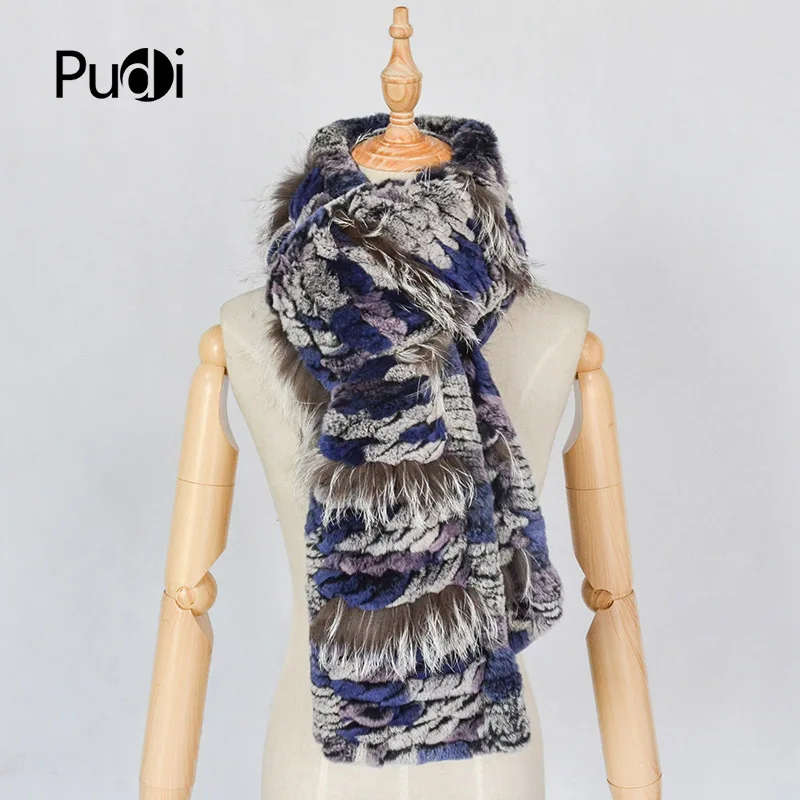 

PUDI SF832 women real rabbit &silver fox fur scarf 2020 winter warm patchwork natural fox fur scarves rings shawl wrap