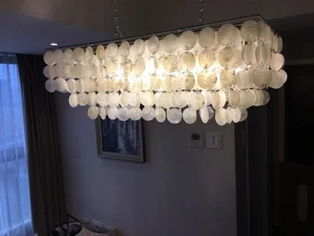 

Modern Minimalist Rectangular Garden Natural Shell Pendant Light Dining-room Living Room Bar Hanging Lighting Light Lamp Iron AC