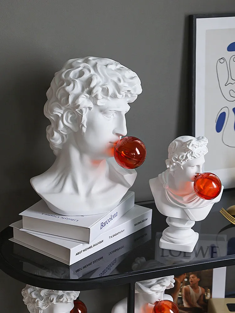 

Nordic Red Bubble David Head Resin Sculpture Study Room Cabinet Furnishing Decoration Home Livingroom Desktop Figurines Crafts