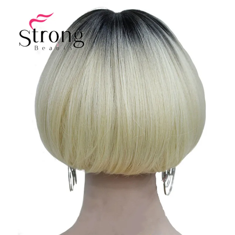 StrongBeauty Аккуратные взрыва короткий Боб Стиль парик блонд Омбре и темный корень синтетический натуральный полный парики