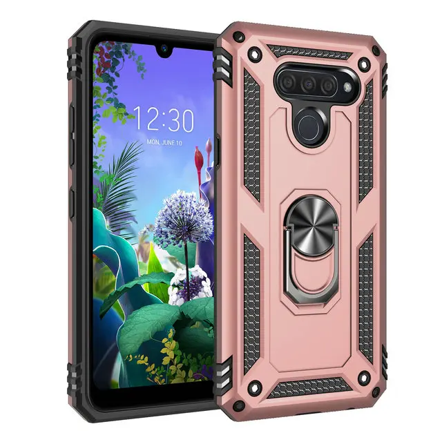 Металлическое кольцо Автомобильный держатель для Coque LG K50 чехол Роскошный телефон задняя крышка для LG K50 смартфон Чехол LG K 50 LGK50 противоударный чехол - Цвет: Rose gold case