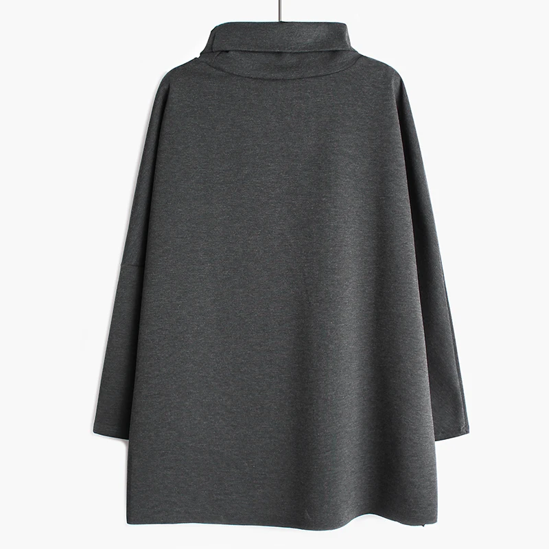 [EAM] Женская серая футболка контрастного цвета с разрезом большого размера, новая водолазка с длинным рукавом, модная весенняя Осенняя 19A-a433