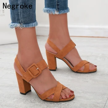 

Gladiator Women Sandal Buckle Strap Fashion Shoes High Heel Woman Sandalias Mujer 2020 Summer Ladies Plus Size 35-43