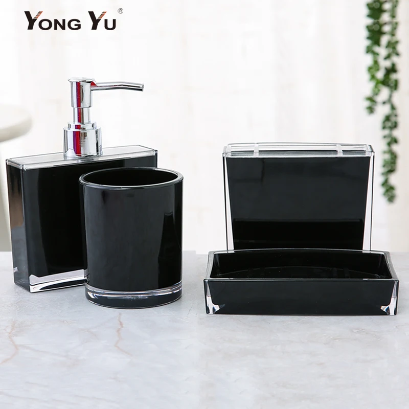 

4Pcs/Set Bath Series Bathroom Plastic Square And Round Soap Dish Cups Lotion Bottle Soap Dispenser Home Decoration