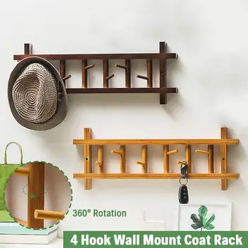 

6 hooks 360 Degree Rotating Coat Rack Hanger Bamboo Wall Home Decortion Clothes Hat Keys Holder Hook Hallway Bedroom Door