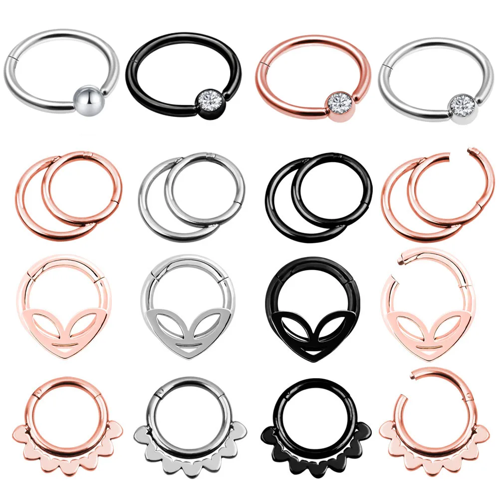 

Silver Black Rose Gold Steel Clicker Segment Nose Hoop Rings Hinged Ear Nose Septum Piercing Unisex Body Jewelry Nostril