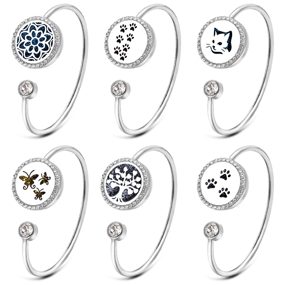 Stainless Steel Bracelet Zircon Bracelet Magnetic Bracelet New Zircon Stainless Steel Aromatherapy Bracelet Open Magnetic Butterfly Essential Oil Diffuser Bracelet Perfume Lockets Jewelry