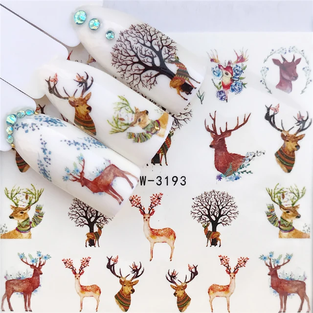 Nail Stickers Sliders For Nails Winter Sticker Elk Figure Nail Art Decorations Wolf Animal Transfer Watermark Water Slider YZW-3193