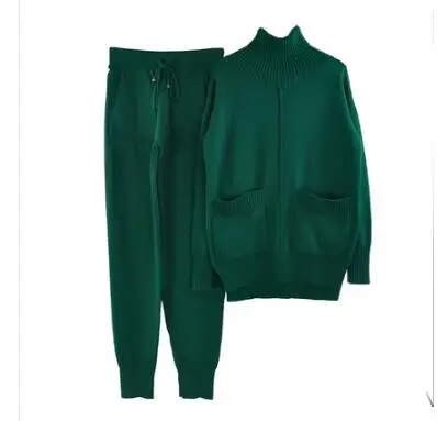 green Комплект из 2 предметов, сексуальный свитер, Женский вязаный костюм, длинный рукав, мягкая шерсть, теплый Thcik, женский зимний свитер, 1050 градусов, салатный свитер - Цвет: green