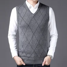 Осенний и зимний мужской вязаный шерстяной жилет Корейская версия Тонкий v-образным вырезом жилет среднего возраста свитер мужской жилет