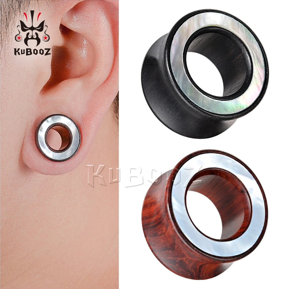 KUBOOZ Nature Red Sandalwood and Ebony Wooden Ear Plugs Concise Style Ear Pierced 8mm-25mm 