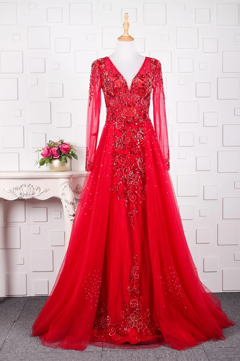YY071 красное вечернее платье с длинным рукавом и v-образным вырезом на молнии сзади темно-синее торжественное платье vestido de fiesta largos de noche elegante
