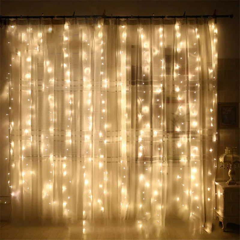 2x2/3x3 м занавес светодиодный свет шнура сказочная Сосулька Светодиодный Рождественский венок для свадьбы праздника патио окно наружное лампочное украшение гирлянда