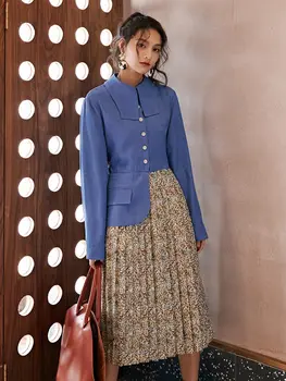 

XUXI 2020 Women Spring Autumn Dress New Original Design Gypsophila Floral Two Pieces Of Leisure Slimming Fake Vintage FZ1192