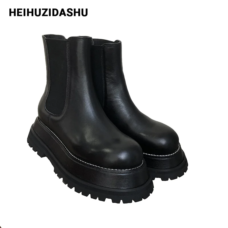 Ботинки «Челси» на платформе; женские ботильоны черного цвета с круглым ...