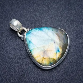 

Natural Blue Fire Labradorite Handmade Unique 925 Sterling Silver Pendant 1.5" Y5215