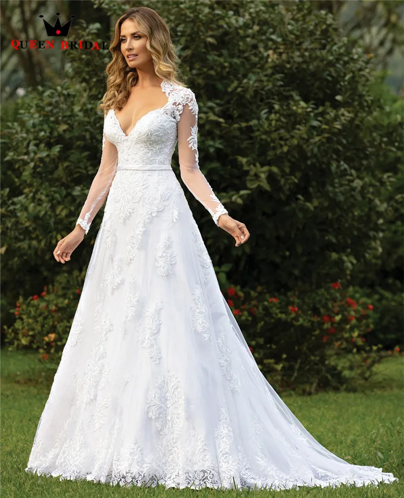Customize 2021 New Design Wedding Dresses A-line Long Sleevee Tulle Appliques Lace Elegant Formal Gowns CO07 | Свадьбы и торжества