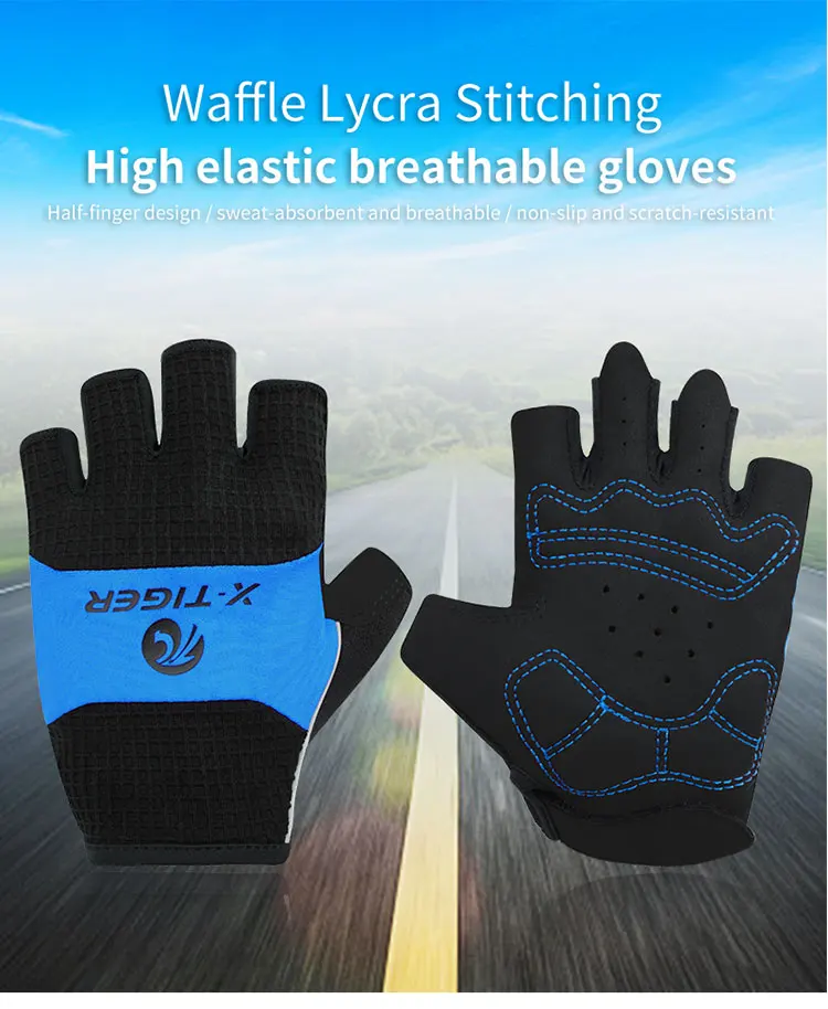 X-Tiger Anti-Slip Half Finger Cycling Gloves High Elastic Breathable MTB Bike Gloves Summer Bicycle Gym Fitness Sports Gloves