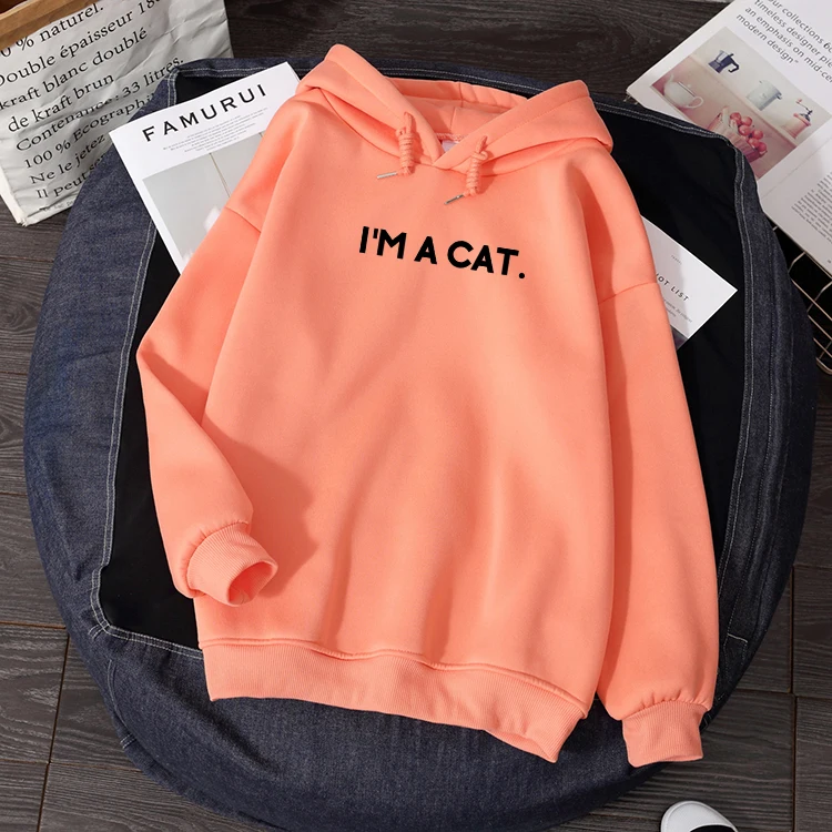 Осенне зимние женские толстовки с длинным рукавом и надписью I'm A Cat|Толстовки