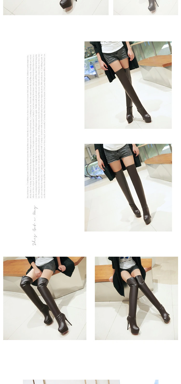 Ultra-High Stiletto Pu Waterproof Platform Over The Knee Boots Winter Warmth Thick Hair Round-Toed Women’S Over-The-Knee Boots