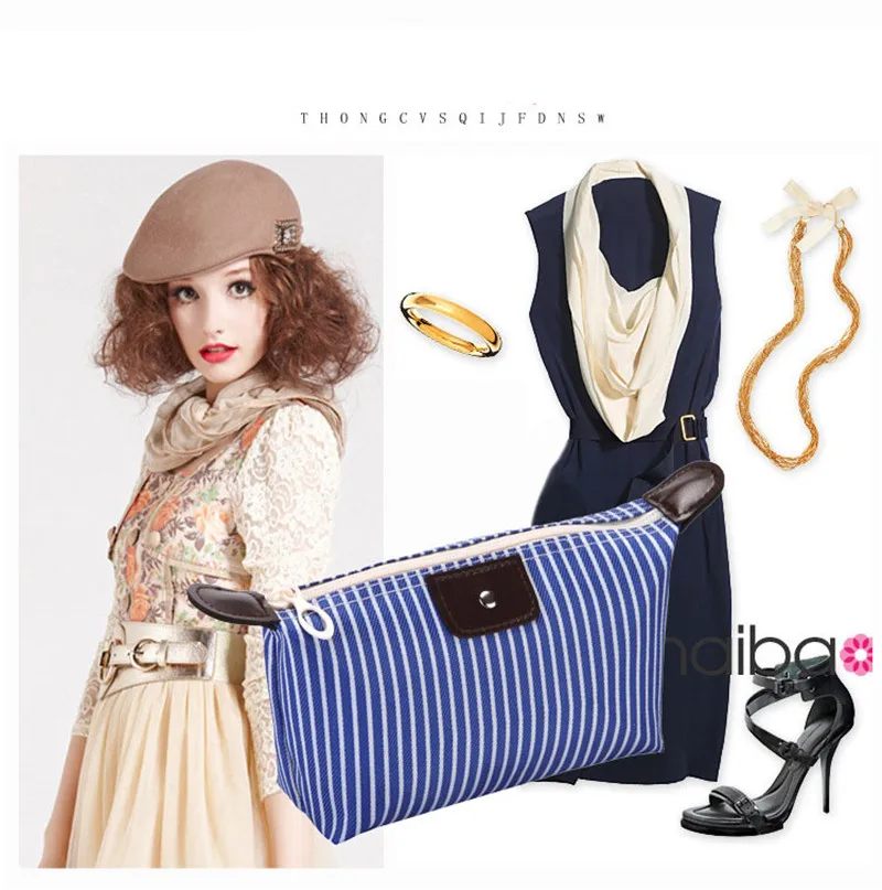 New Women Fashion Travel Cosmetic Bag Striped Foldable Dumpling Bag Large Capacity Ladies Make Up Bags Cosmetic Case Bling Bag
