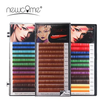 

NEWCOME Rainbow Color Eyelash Extension C/D Curl 8-15mm Colorful False Eyelash Brown Color Mink Lashes