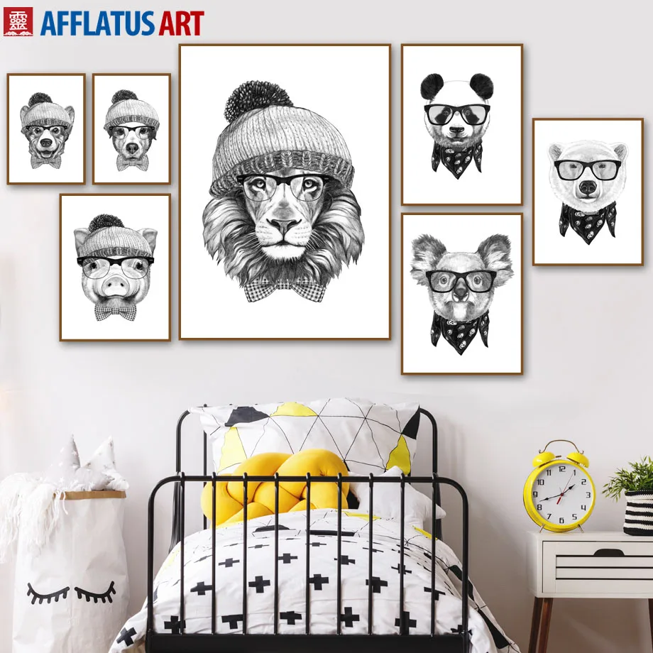 2020 Black White Lion Koala Bear Monkey Tiger Nordic Canvas