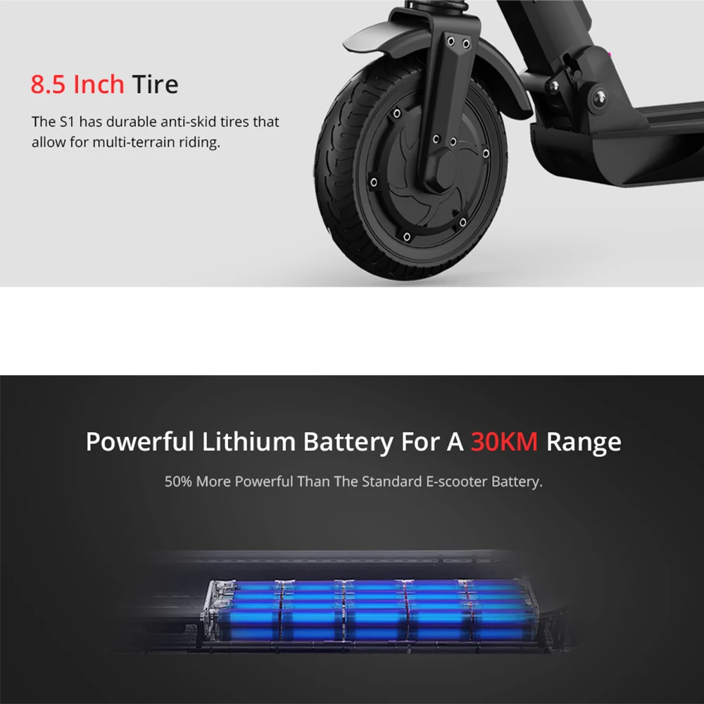 Clearance [Poland Stock]KUGOO S1 Folding Electric Scooter 350W Motor LCD Display Screen 3 Speed Modes 8.5 Inches Solid Rear Anti-Skid Tire 2