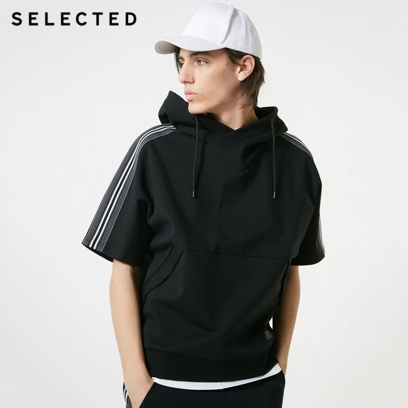 SELECTED Men's Loose Fit Cotton Sweatershirt Short-sleeved Hoodie P|41914D534 SELECTED Men's Loose Fit Cotton Sweatershirt Short-sleeved Hoodie P|41914D534